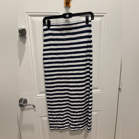 Free People Bailey 2 Piece  Set Skirt Top Terry Navy Blue White - Picture 5 of 7